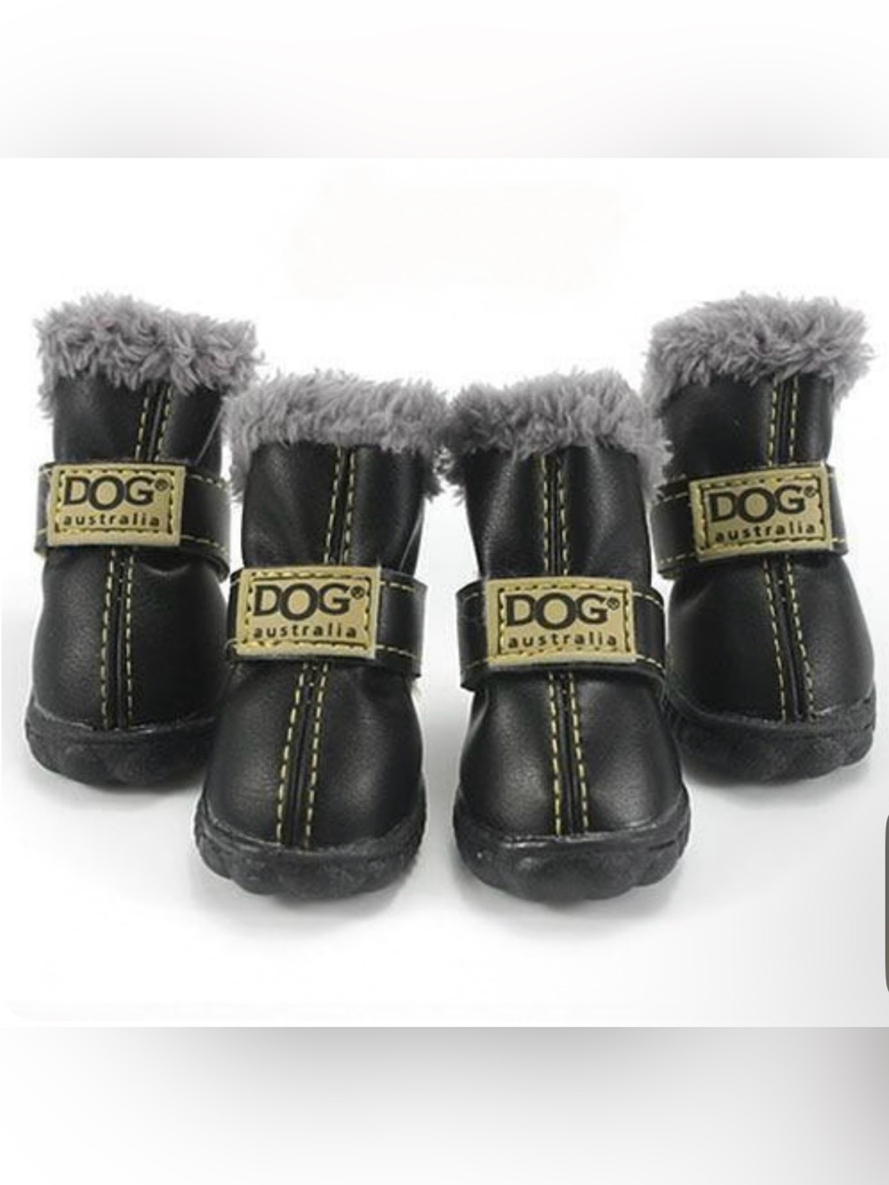 Paw Roll Black Faux Fur Lined Dog Fashion Boots - 4 Pack, Large Size 4